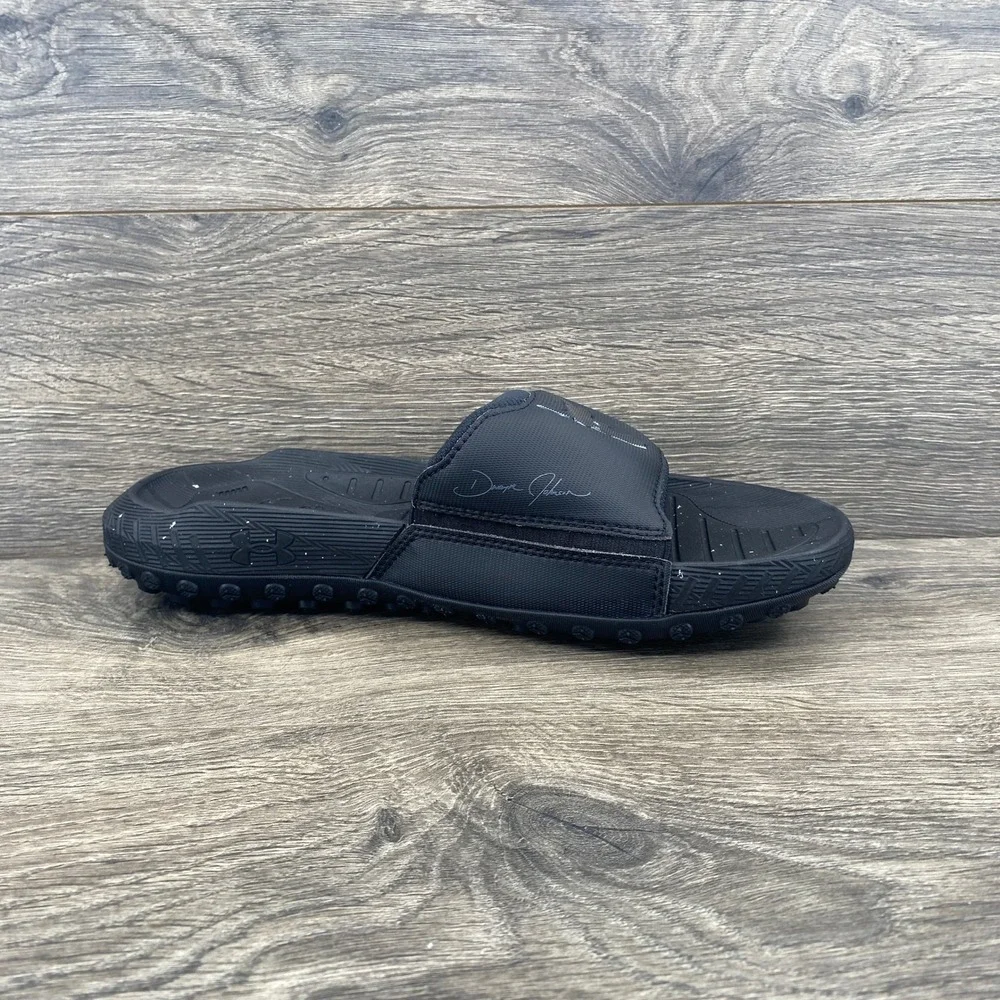 Under Armour Project Rock 3 SL Slides Mens 8 Black Brahma Bull Sandals 3026034